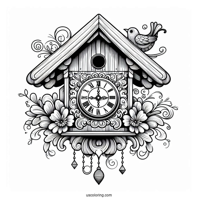 Detailed Cuckoo Clock Coloring Page