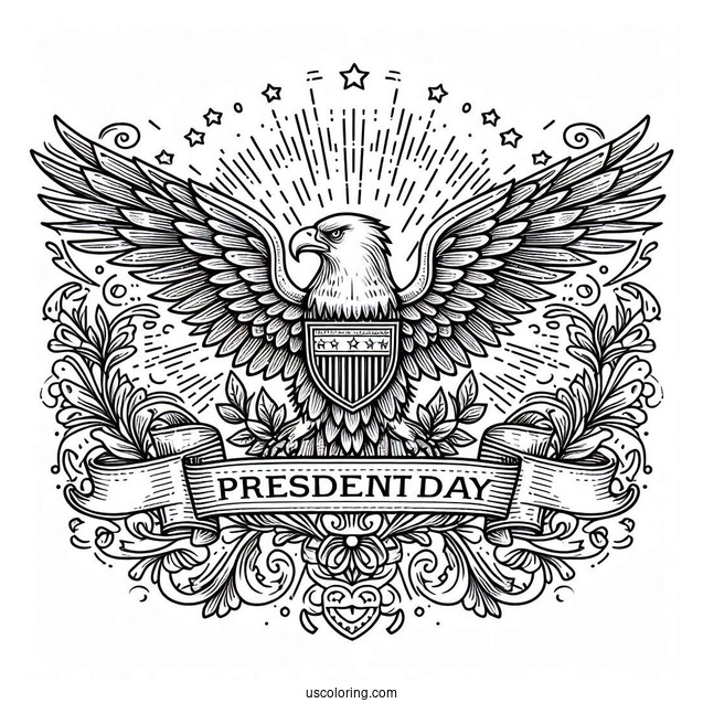 President s Day Banner With Eagle Coloring Page