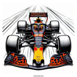 F1 Coloring Page Of Realistic Oracle Red Bull Racers With Contrails In The Air