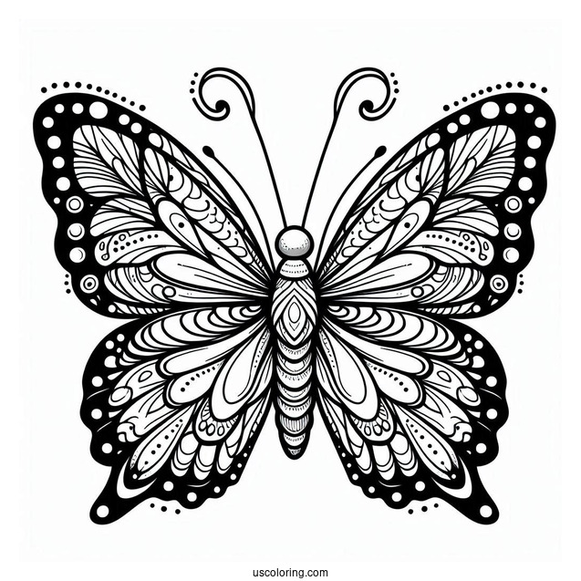 Butterfly With Large Wings Coloring In For Kids
