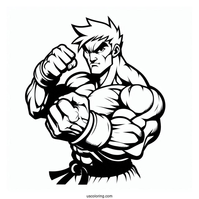 Street Fighter Coloring Page Of Simple Guile In Fighting Pose For Kids