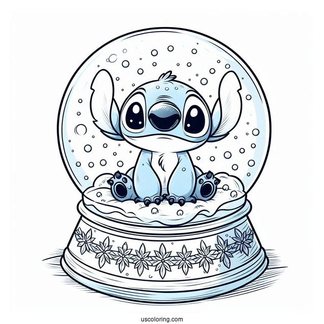 Adorable Stitch Inside A Snow Globe Coloring Page For Kids
