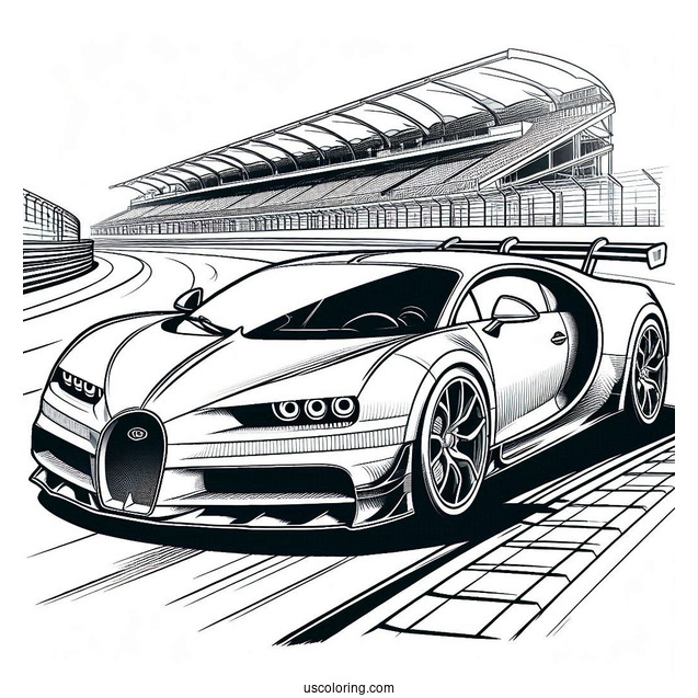 Bugatti Coloring Page Chiron On Race Track