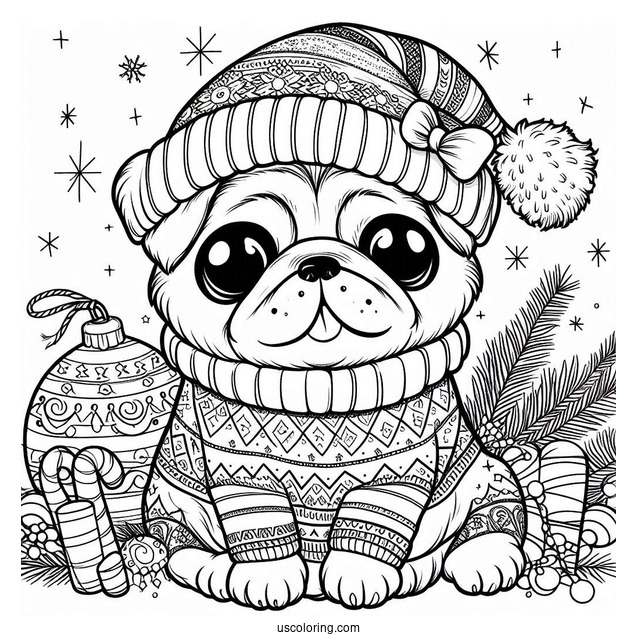 Christmas Themed Pug To Color