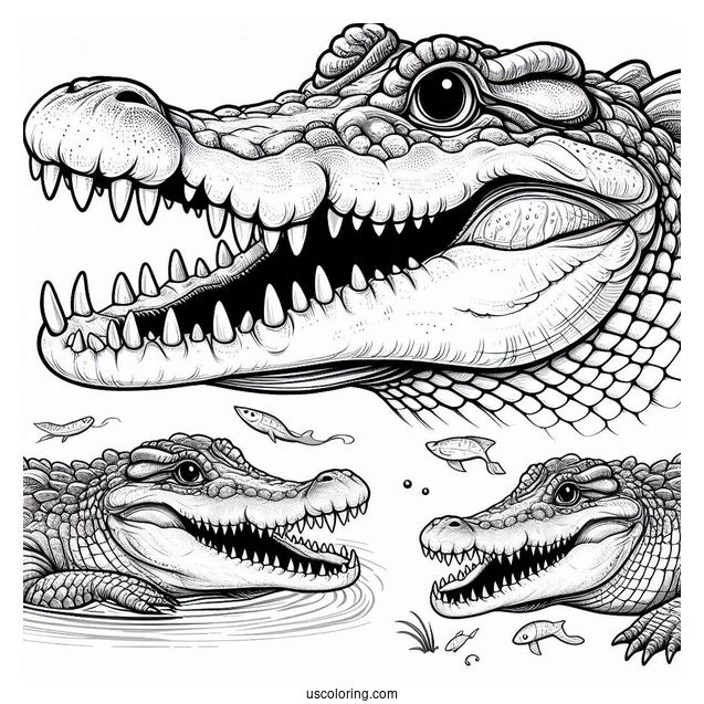 Detailed Saltwater Crocodile With Teeth Showing