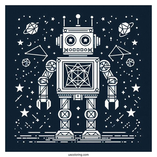Geometric Robot With Starry Background