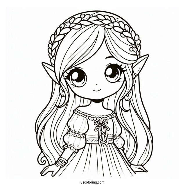 Coloring Sheet Of a Girl Elf To Color