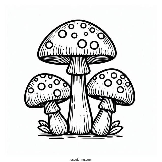 Three Fly Agaric Mushrooms Coloring Page For Kids