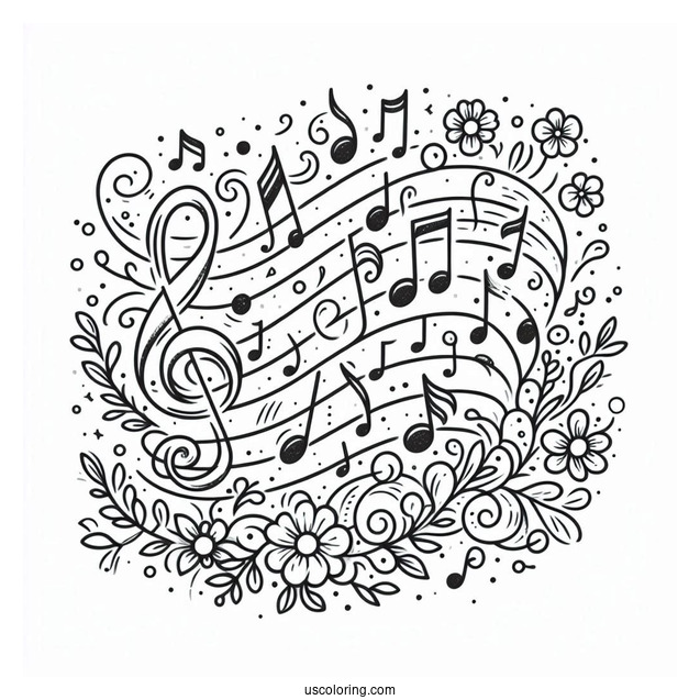 Music Coloring Page Of Musical Notes Floating In The Air