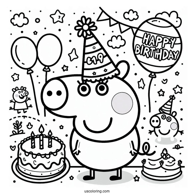 Happy Birthday Peppa Pig Coloring Sheet