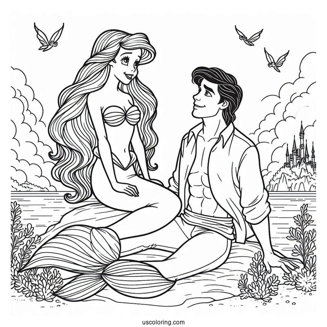 Ariel And Prince Eric On Land Coloring Sheet