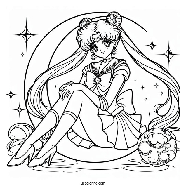 Sailor Moon Sitting On Crescent Moon