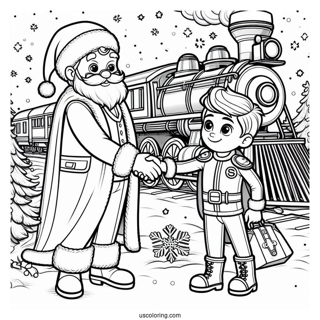 Polar Express Coloring Page Of Hero Boy Shaking Hands With Santa Claus