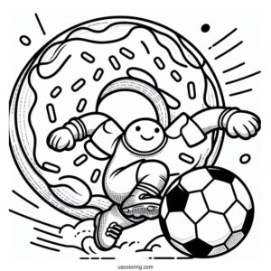Athletic Donut Coloring Page Playing Soccer For Kids