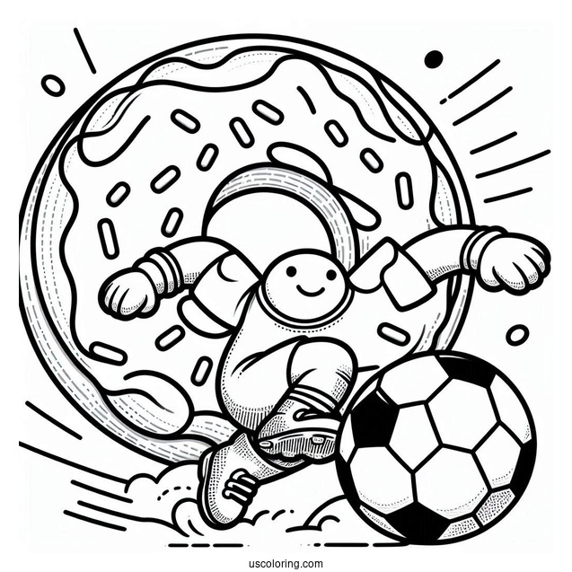 Athletic Donut Coloring Page Playing Soccer For Kids