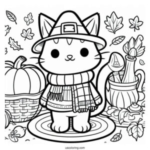 Thanksgiving Themed Pete The Cat Coloring Page