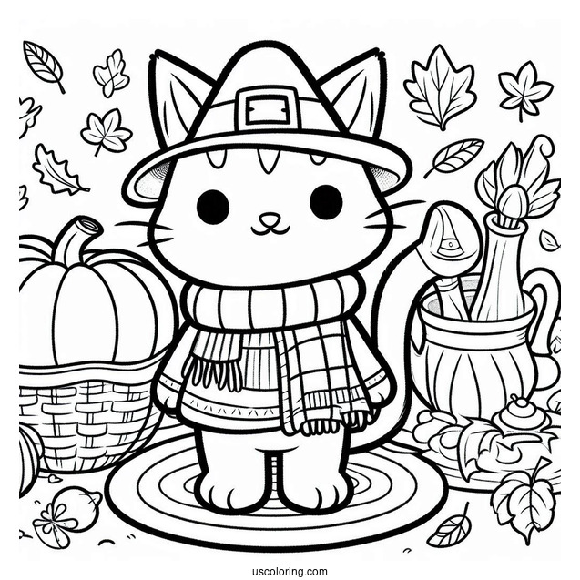 Thanksgiving Themed Pete The Cat Coloring Page