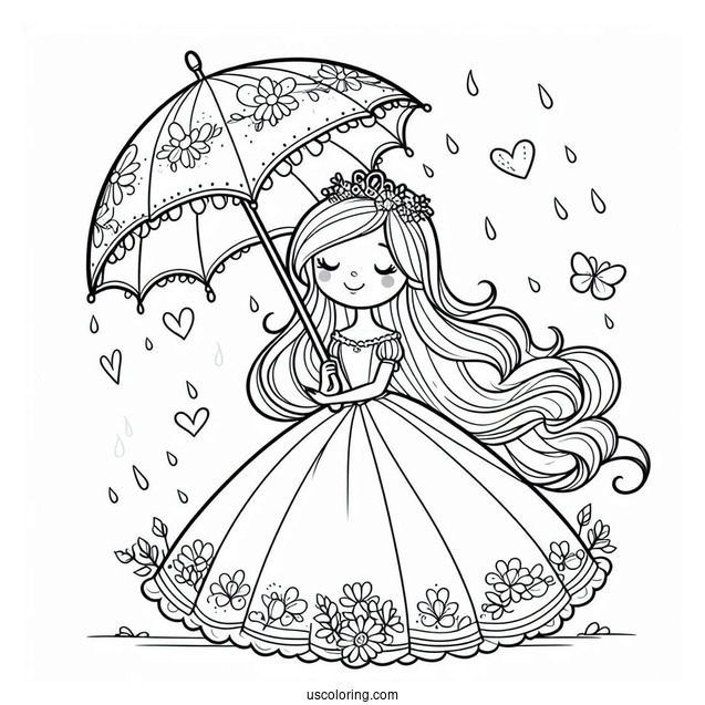 Princess Coloring Page Of Easy Little Princess Holding Umbrella