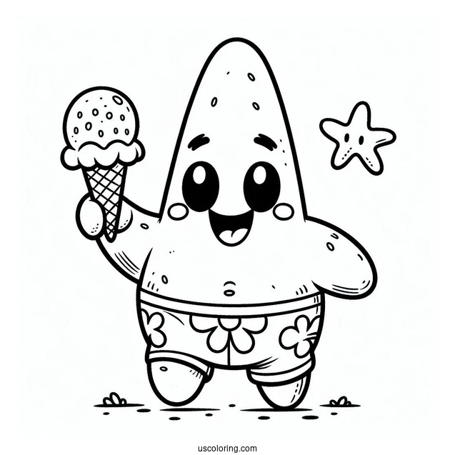 Cute Patrick Star Coloring Page Holding Fan And Ice Cream