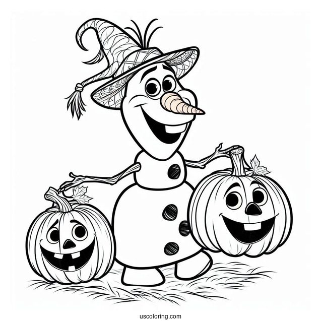 Olaf Halloween Theme With Pumpkin Head To Color