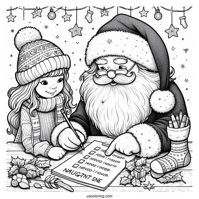 Christmas Coloring Pages For Adults Of Santa Claus Checking Naughty Or Nice List Christmas