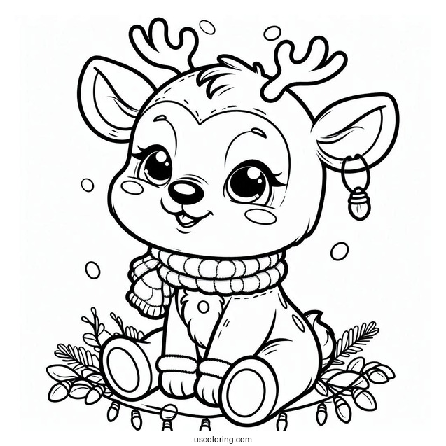Smiling Baby Rudolph Coloring Page With Christmas Lights