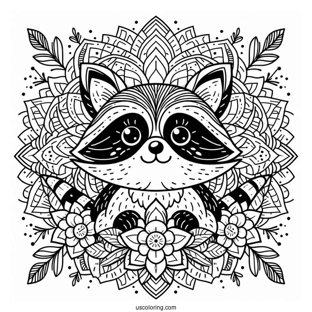 Raccoon Coloring Page In A Flower Mandala