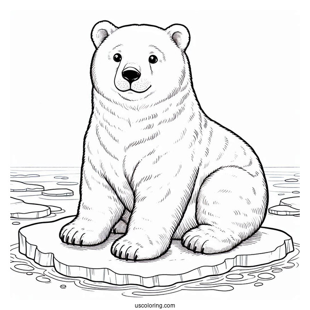 Polar Bear Cub Sitting On Ice Coloring In For Kids