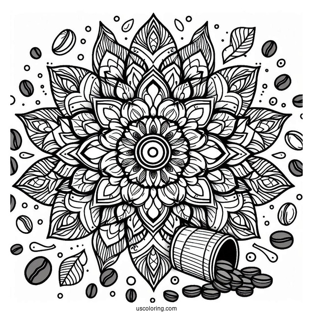 Coffee Coloring Pages Of Mandala With Beans And Spills