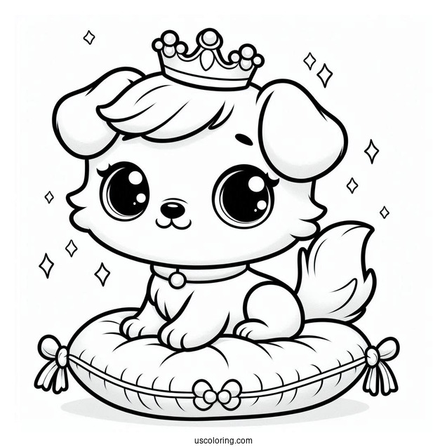 Palace Pets Coloring Page Of Adorable Nuzzles With Crown Standing On Cushion