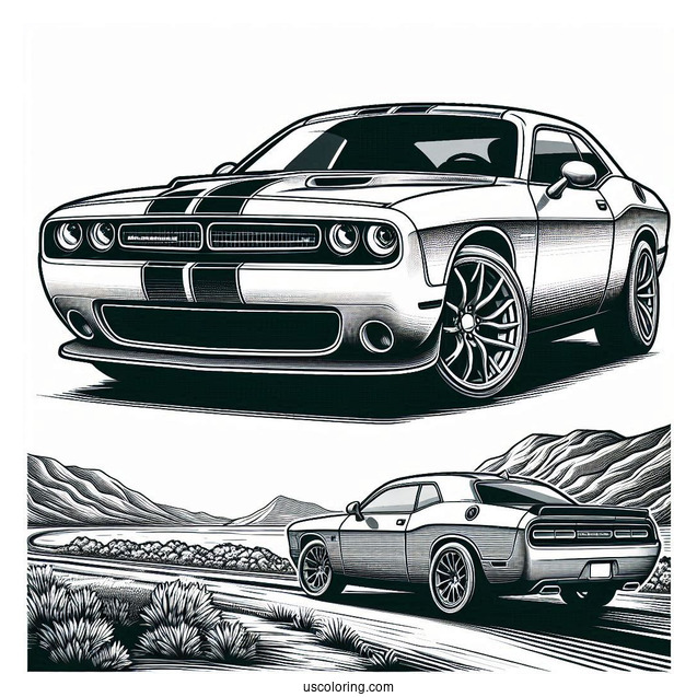 Detailed Dodge Challenger Coloring Sheet