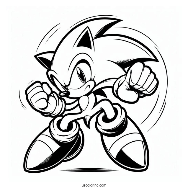 Super Sonic Coloring Page In Fighting Pose For Kids