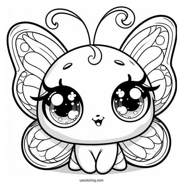 Cute Cartoon Butterfly With Large Eyes Coloring Page