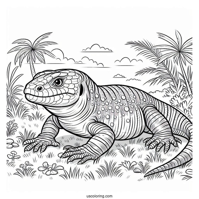 Lizard Coloring Page of Large Egyptian Uromastyx On Field