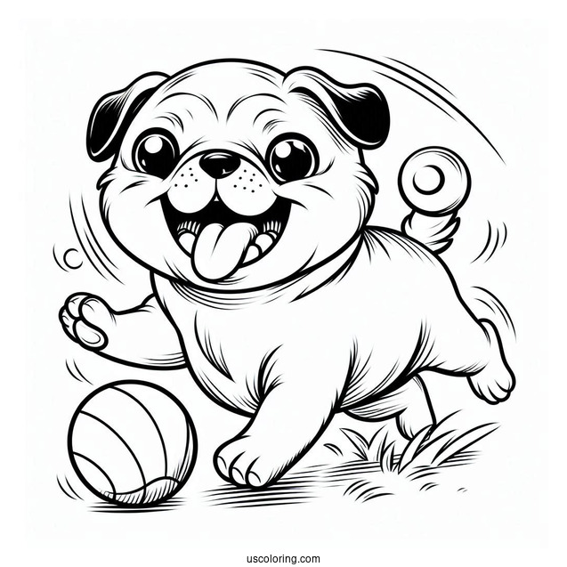 Happy Pug Chasing After Ball