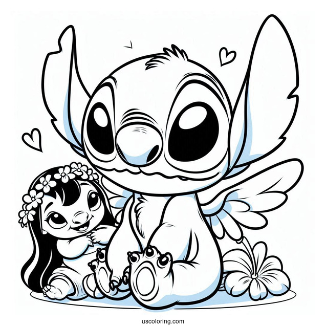 Scrump, Stitch, And Angel Coloring Page