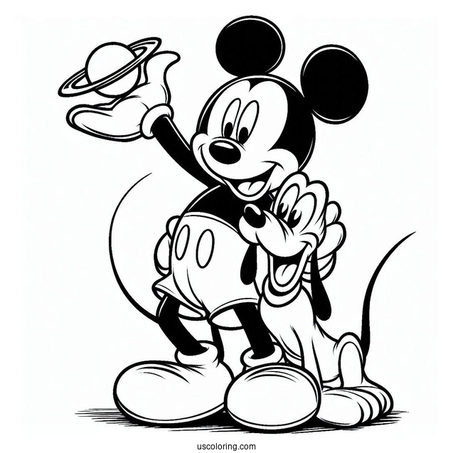 Mickey Mouse With Arm Around Pluto Coloring Page