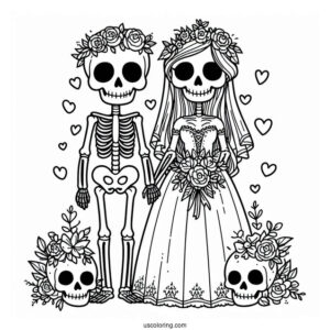 Skeleton Coloring Page Bride And Groom