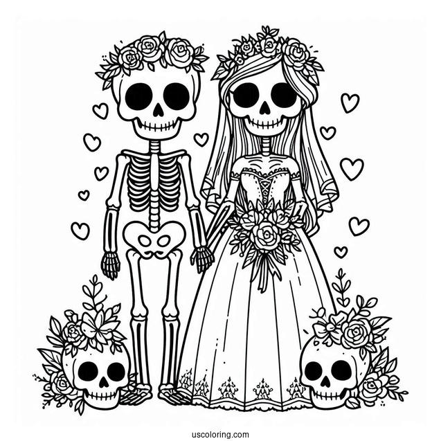 Skeleton Coloring Page Bride And Groom