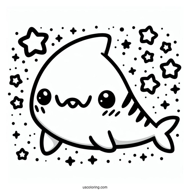 Chibi Shark Coloring Page With Stars