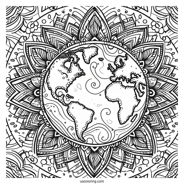 Intricate Earth Mandala Coloring Page