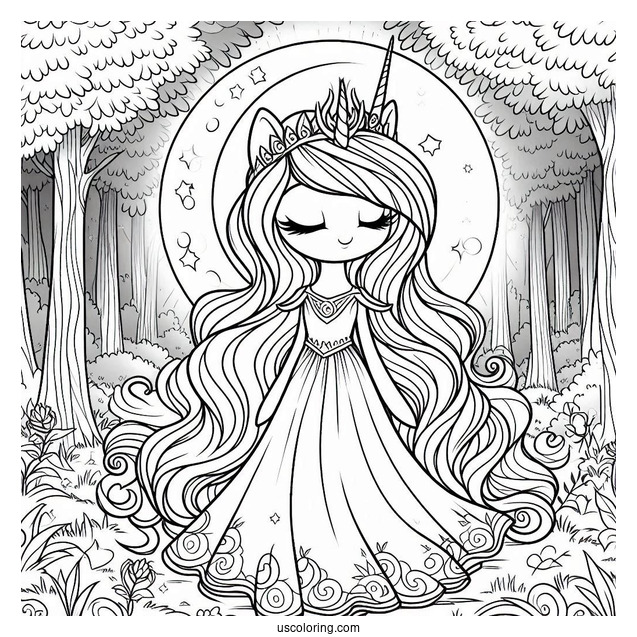 Princess Luna Coloring Page Standing In A Forest