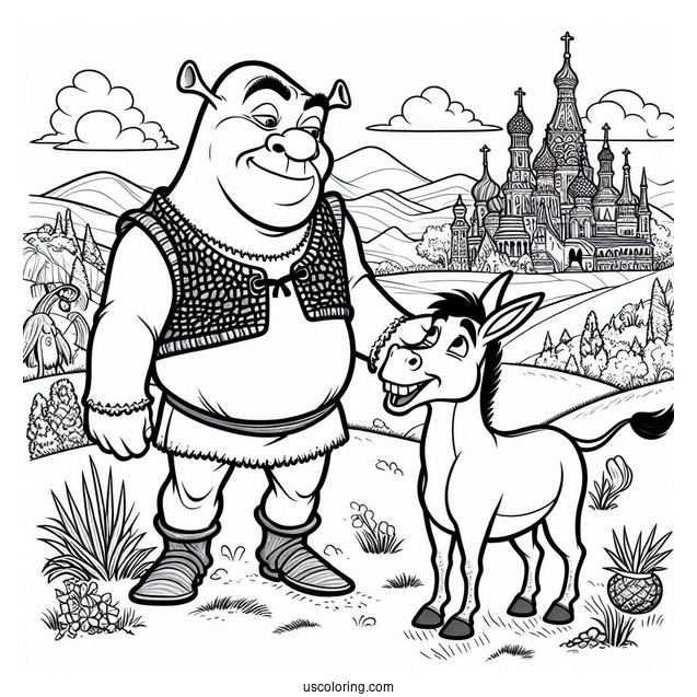 Shrek And Donkey In Duloc Coloring Page