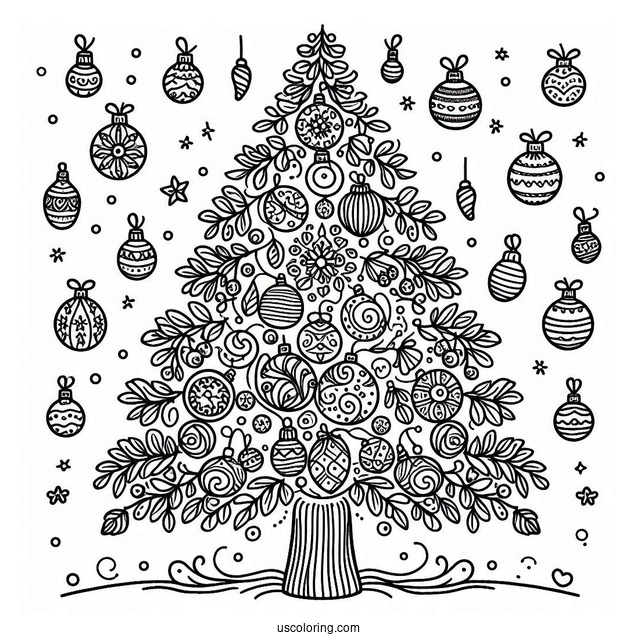 Tree Filled With Christmas Ornaments Coloring Page