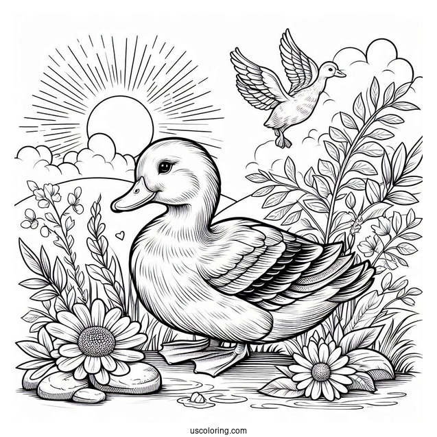 Realistic Duck Under The Summer Coloring Page Of Sun