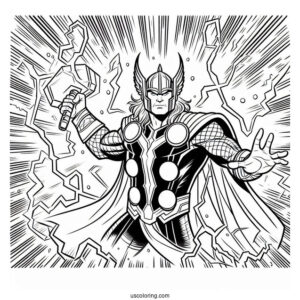 Coloring Page Of Thor Surrounded By Lightning
