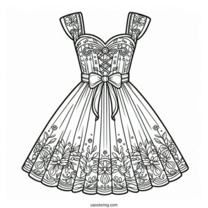 Easy Neoclassical Dress Coloring Page Design Coloring Page For Kids