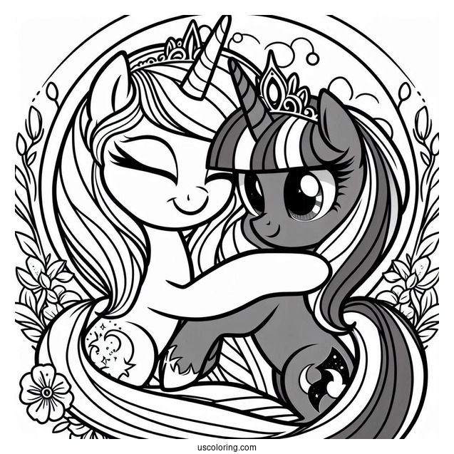 Twilight Sparkle Hugging Princess Luna Coloring Page