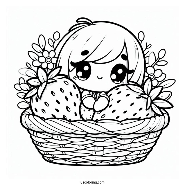 Adorable Strawberry Coloring Page In A Basket