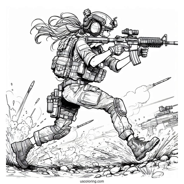 Soldier Coloring Page Running In The Middle Of A Crossfire